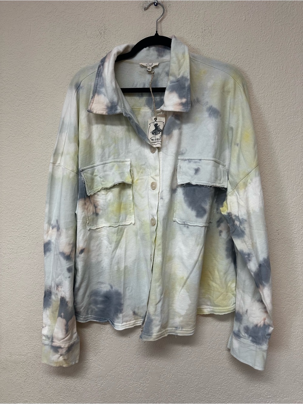 easel NWT Tie-Dye Utility Jacket in Pastel Yellow, Gray & Cream size L